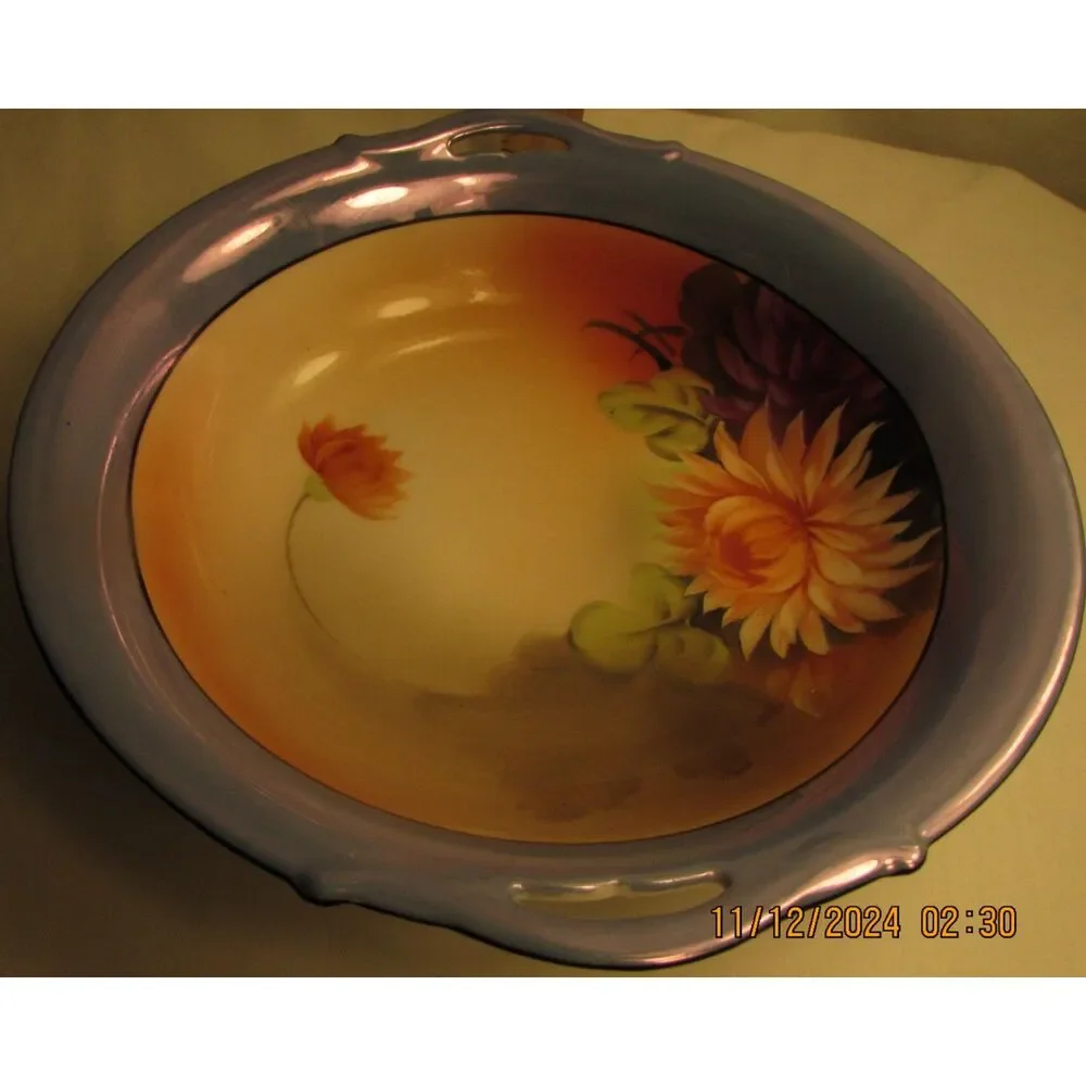 Noritake Hand painted serving bowl purple luster floral flowers vintage